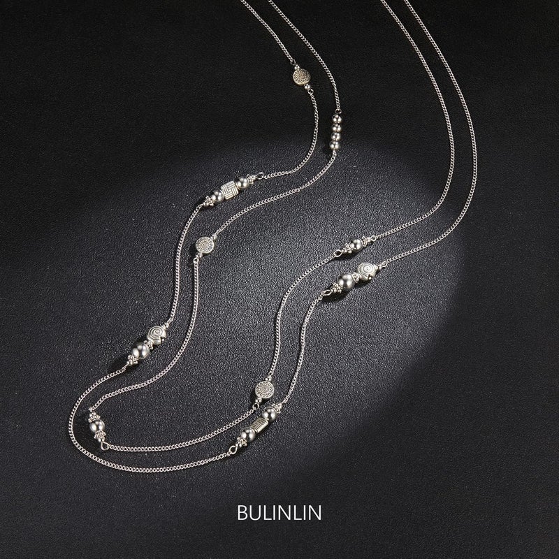 BULINLIN Layered Silver Long Necklace for Women Turquoise Stone Beaded Strand Sweater Chain Necklaces Fashion Costume Jewelry Gifts for Mom - Image 1